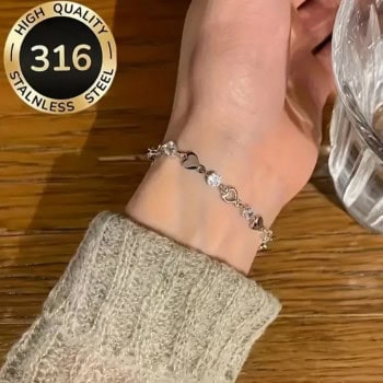 Ατσάλινο Βραχιόλι με Καρδούλες