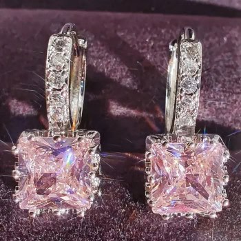 Σκουλαρίκια Ασημί με Ροζ Πέτρα