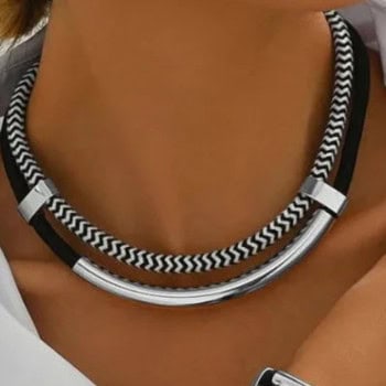 Σετ Γεωμετρικών Κοσμημάτων με Σχοινί – Κολιέ & Βραχιόλι (Ασημί)