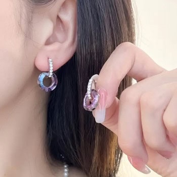 Σκουλαρίκια Κρίκοι με Στρας και Ιριδίζοντα Κύκλο