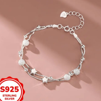 Βραχιόλι με Διπλή Αλυσίδα, Διακοσμητικά Αστεράκια & Χάντρες