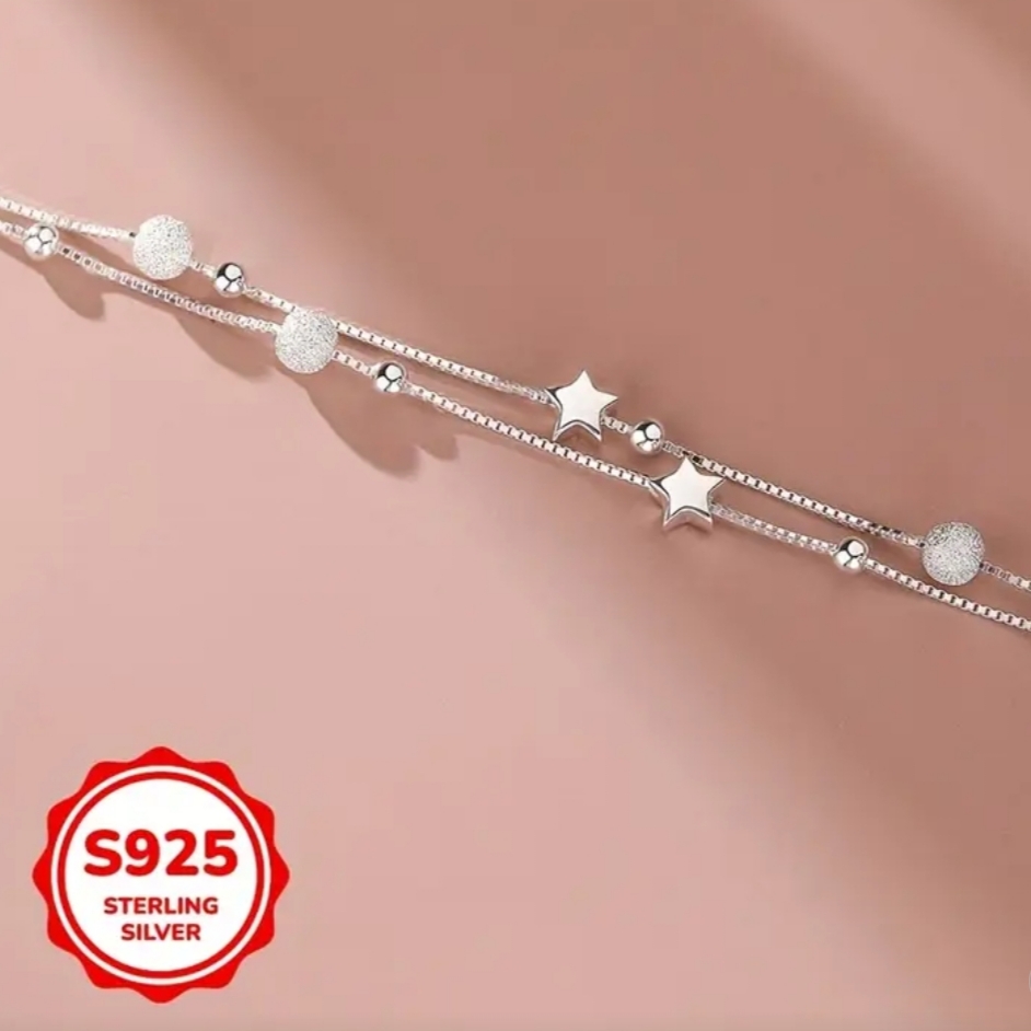 Βραχιόλι με Διπλή Αλυσίδα, Διακοσμητικά Αστεράκια & Χάντρες - Image 2