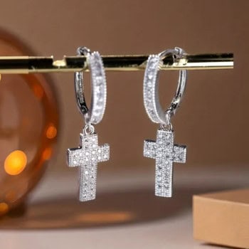 Κρίκοι με Σταυρό και Στρας