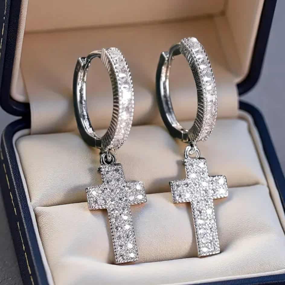 Κρίκοι με Σταυρό και Στρας - Image 2