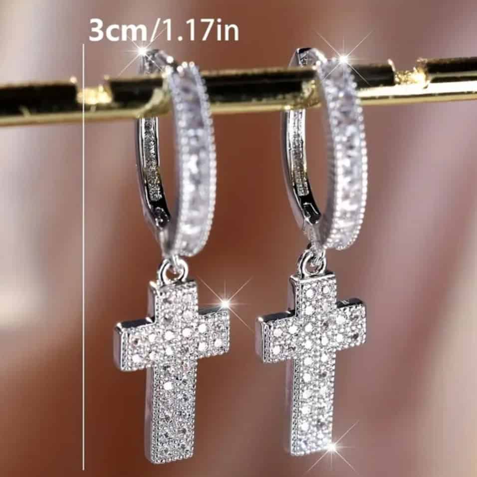 Κρίκοι με Σταυρό και Στρας - Image 3