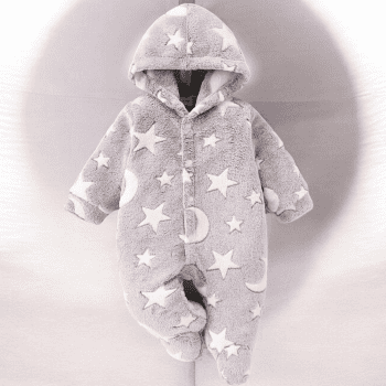 Βρεφικό Ολόσωμο Φορμάκι με Κουκούλα – Σχέδιο Φεγγάρια & Αστέρια (6-9 μηνών)