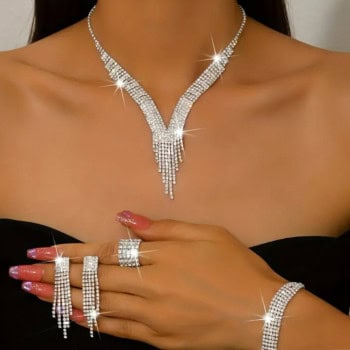 Σετ Κολιέ, Σκουλαρίκια & Δαχτυλίδι με Στρας