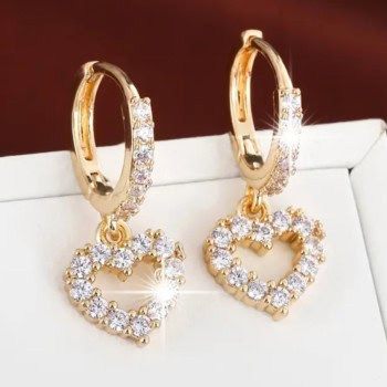 Χρυσά Κρικάκια με Κρεμαστή Καρδούλα & Στρας