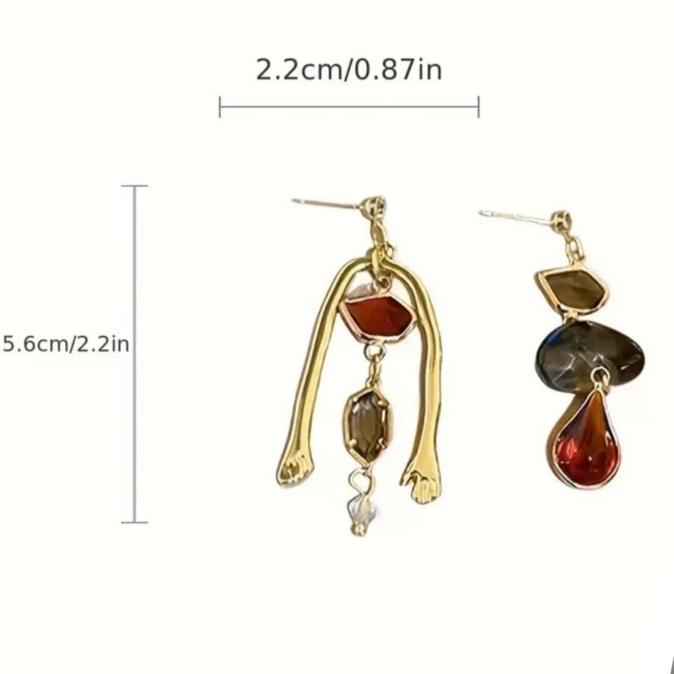 Ασύμμετρα Κρεμαστά Σκουλαρίκια με Πέτρες - Image 3