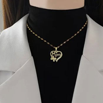 Χρυσό Κολιέ “Mom” με Καρδούλα & Στρας