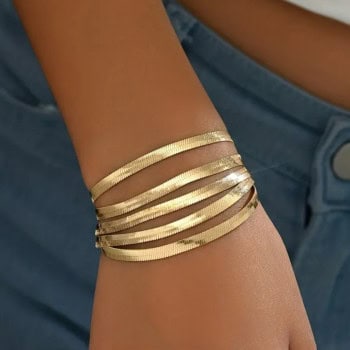 Ατσάλινο Βραχιόλι Τύπου Φίδι – Πολλαπλό (Χρυσό)