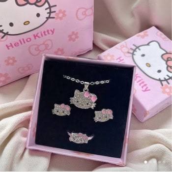 Σετ Κολιέ – Δαχτυλίδι – Σκουλαρίκια Hello Kitty με Στρας