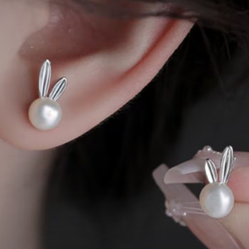 Σκουλαρίκια Κουνελάκι από Ανοξείδωτο Ατσάλι σε Ασημί Χρώμα