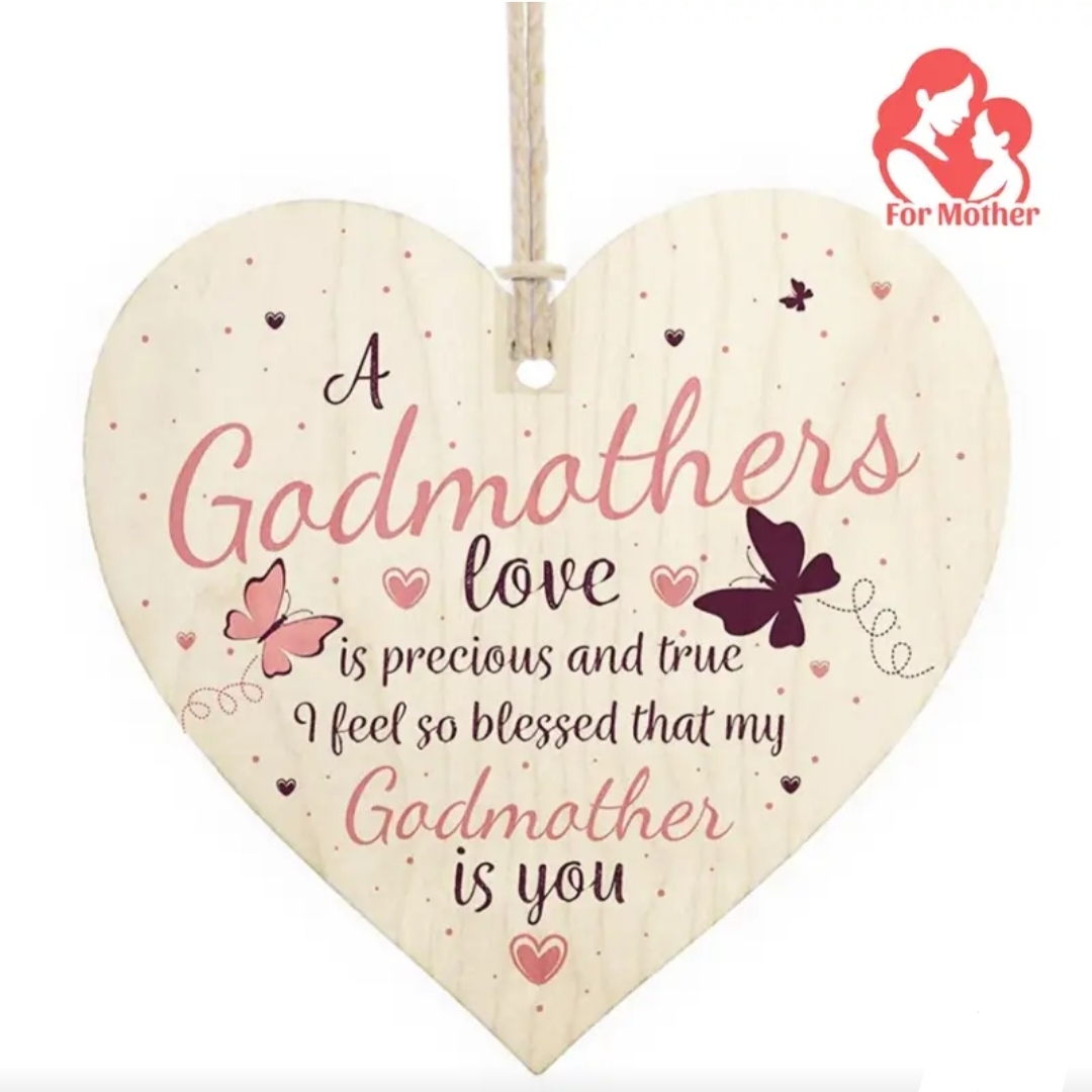 Ξύλινη Κρεμαστή Καρδιά για τη Νονά – “A Godmother’s Love is Precious and True…” - Image 2