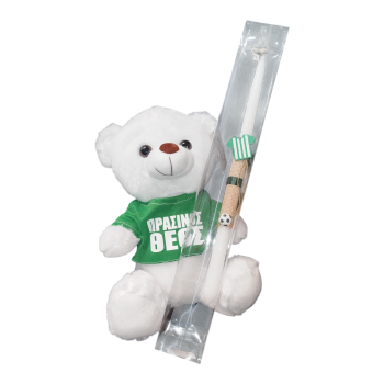 Σετ Λαμπάδα Παναθηναϊκός 40εκ. με Ξύλινο Διακοσμητικό & Αρκουδάκι "ΠΡΑΣΙΝΟΣ ΘΕΟΣ"