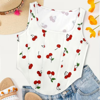 Καλοκαιρινό Λευκό Τοπ με Σχέδιο Κερασάκια – Δροσερό & Θηλυκό Στυλ