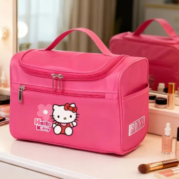 Ροζ Τσάντα Καλλυντικών Hello Kitty με Φερμουάρ & Λαβή Μεταφοράς