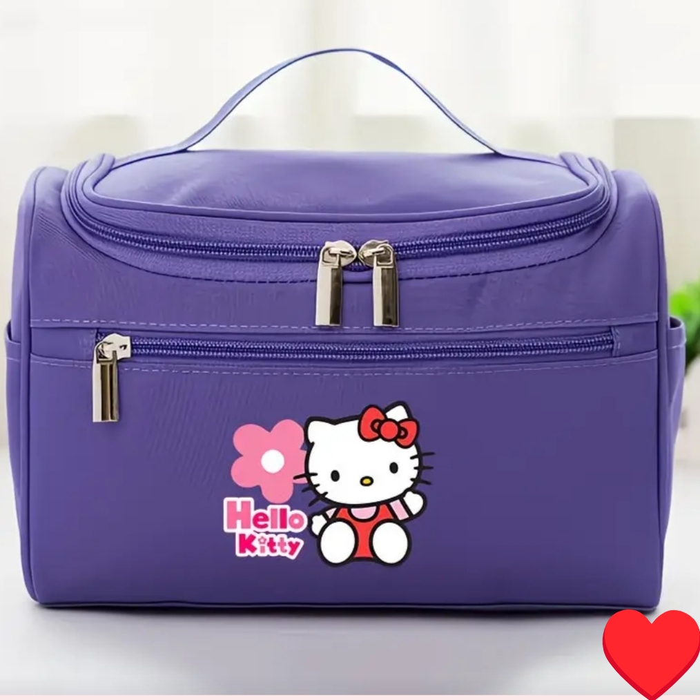 Μωβ Τσάντα Καλλυντικών Hello Kitty με Φερμουάρ & Λαβή Μεταφοράς - Image 2