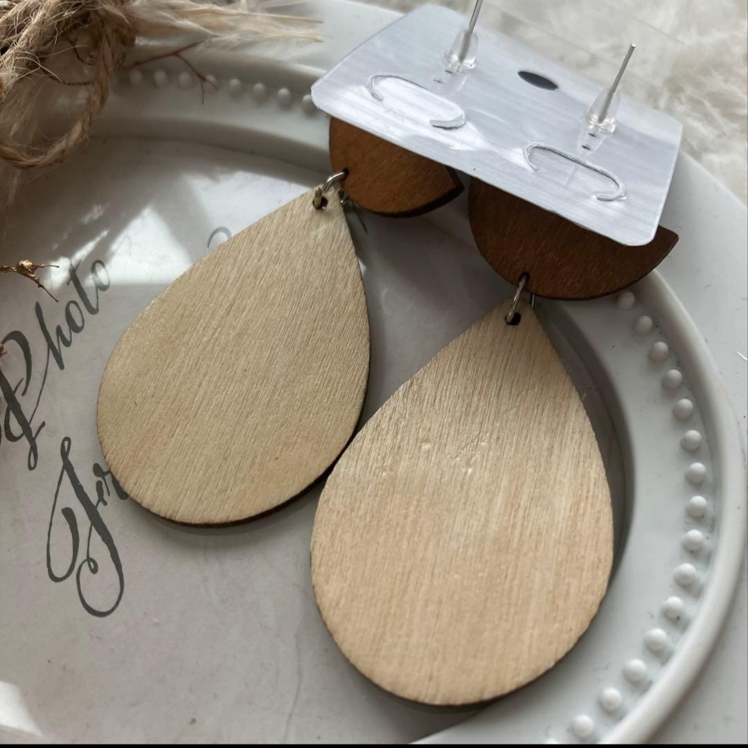 Ξύλινα Κρεμαστά Σκουλαρίκια Σταγόνα με Boho Μοτίβο - Image 3