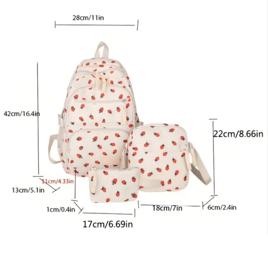 Σετ Backpack Ροζ με Φραουλίτσες, Τσαντάκι & Πορτοφολάκι - Image 3