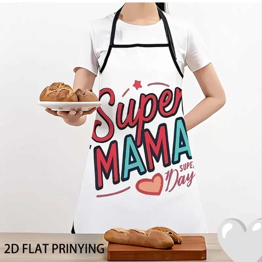 Λευκή Ποδιά Κουζίνας με Σχέδιο “Super Mama” - Image 2