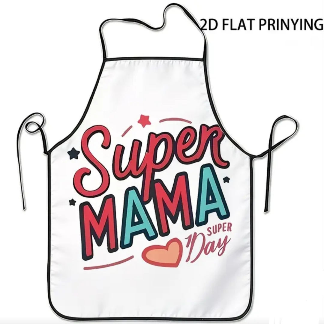Λευκή Ποδιά Κουζίνας με Σχέδιο “Super Mama”