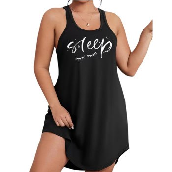 Αμάνικο Νυχτικό Tank Style με Στάμπα "Sleep" - Μαύρο