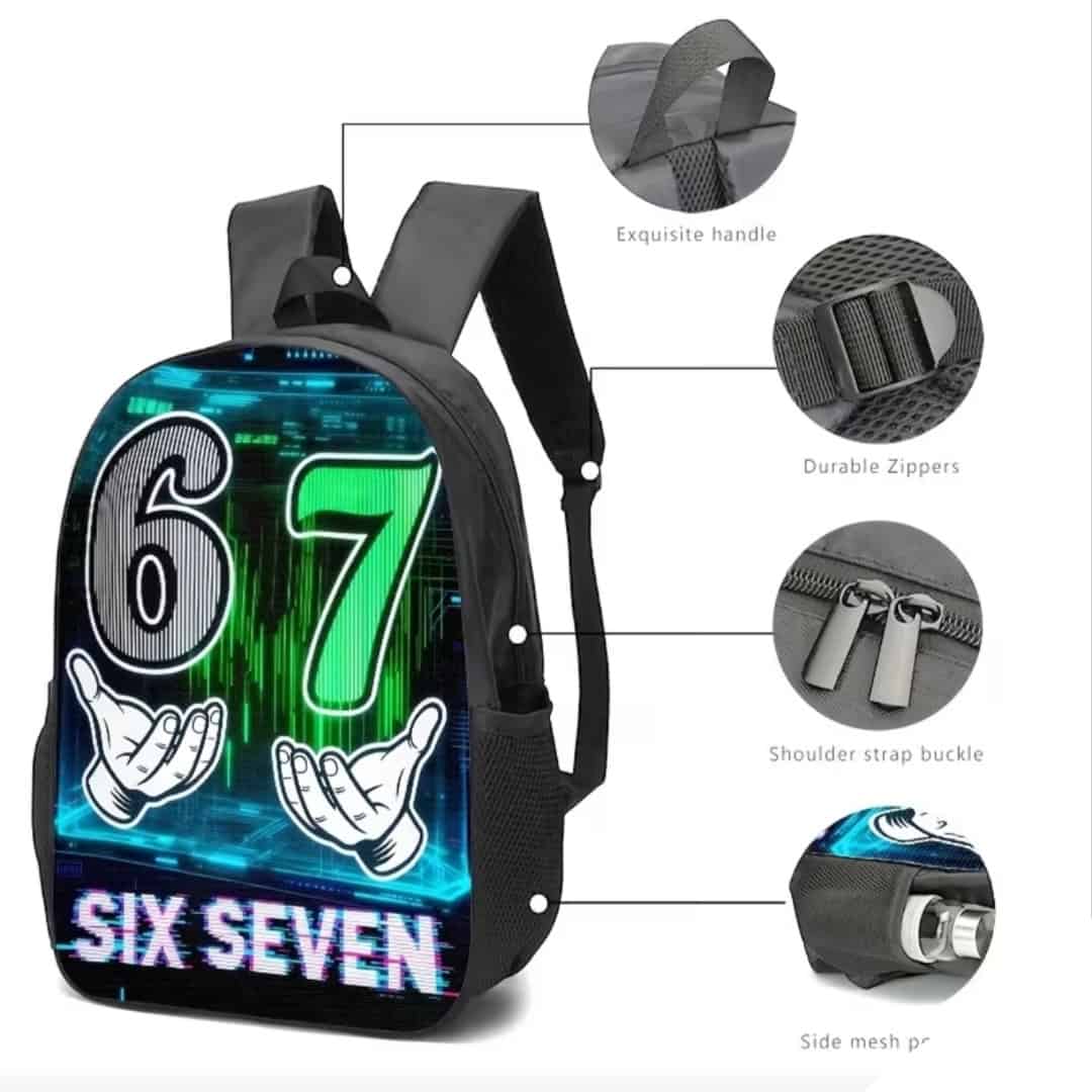 Σετ Σχολική Τσάντα Πλάτης & Κασετίνα - Six Seven (Cyber Neon) - Image 3