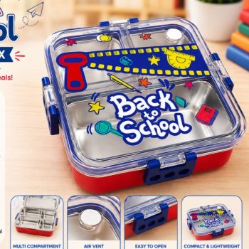 Ανοξείδωτο Φαγητοδοχείο Lunch Box "Back to School" 3 Θέσεων – Leakproof & BPA Free