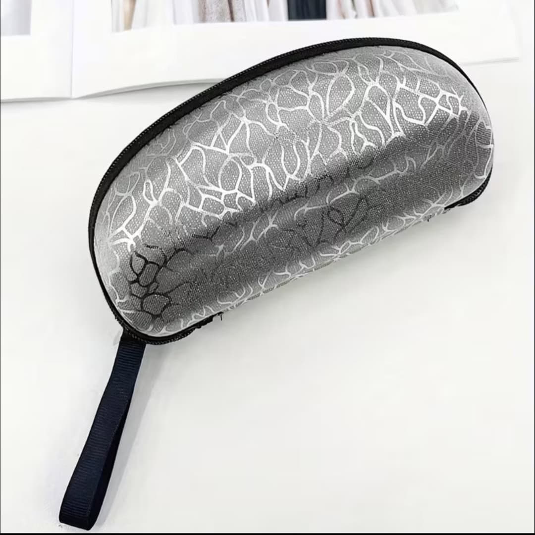 Σκληρή Θήκη Γυαλιών με Φερμουάρ, Λουράκι & Abstract Pattern (Ασημί)