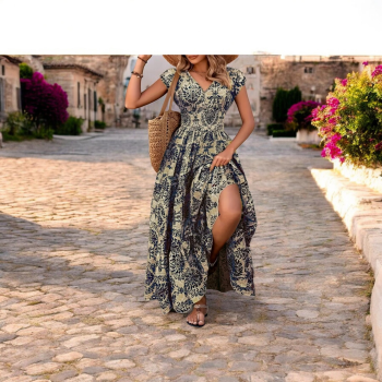 Μάξι Φόρεμα με Σχέδια και Βολάν στο Στρίφωμα