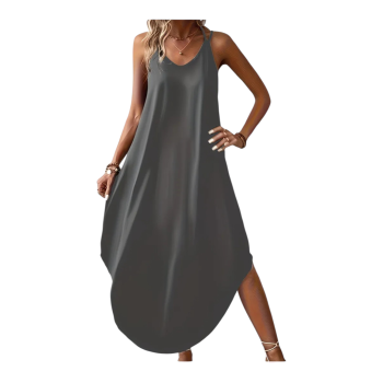 Μακρύ Καλοκαιρινό Αέρινο Φόρεμα σε Γκρι Χρώμα