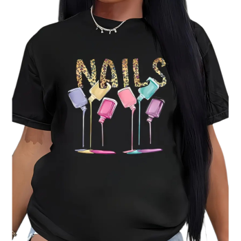 Μαύρη Κοντομάνικη Μπλούζα με Στάμπα “NAILS” (xl-xxl)