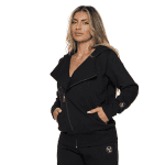 Ζακέτα τρίκλωνη με λοξό φερμουάρ και κουκούλα μαύρο - BodyMove #10054