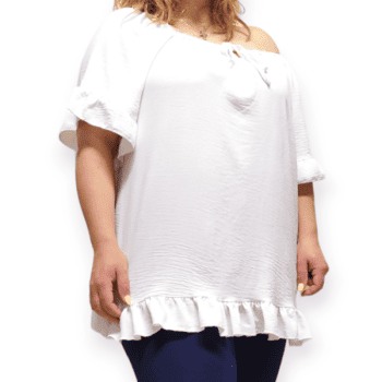 Λευκή Αέρινη Μπλούζα με Φραμπαλά