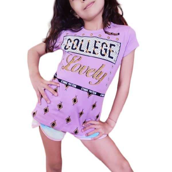 Λιλά T-Shirt με Στάμπα "College Lovely"