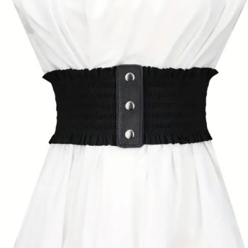 Μαύρη Φαρδιά Ελαστική Ζώνη Τύπου Κορσέ με Κουμπιά και Βολάν