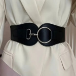 Μαύρη Φαρδιά Ζώνη - Κορσέ Δερματίνη και Λάστιχο με Ασημένια Στρογγυλή Αγκράφα