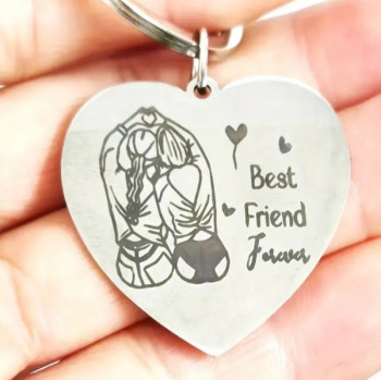 Μεταλλικό Μπρελόκ Φιλίας Καρδία με Σχέδιο "Best Friends Forever"
