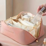 Ροζ Τσαντάκι Νεσεσέρ με Πολλαπλές Θήκες Καλλυντικών Δερματίνη