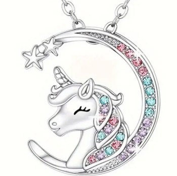Παιδικό Κολιέ Μονόκερως Φεγγάρι με Στρας