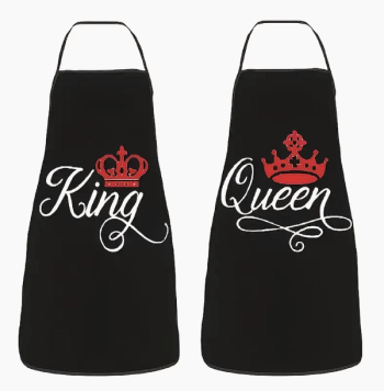 Σετ Μαύρες Ποδιές 'King' 'Queen' για Ζευγάρι 2 τμχ.