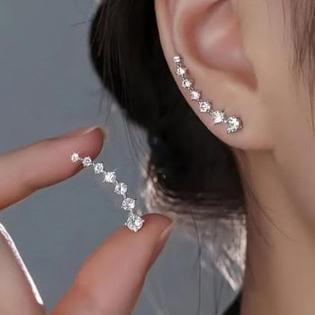 Πολλαπλά Σκουλαρίκια Στρας Ασημί