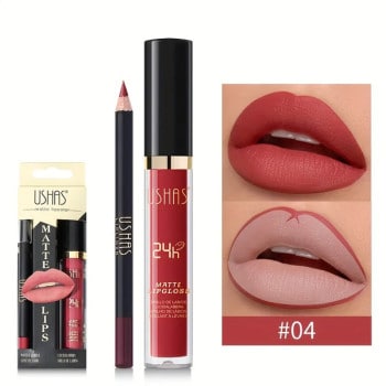 USHAS Σετ Matte Liquid Lipstick & Lipliner No.04