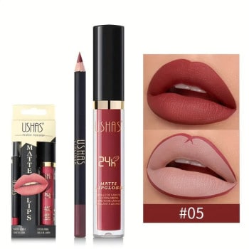 USHAS Σετ Matte Liquid Lipstick & Lipliner No.05